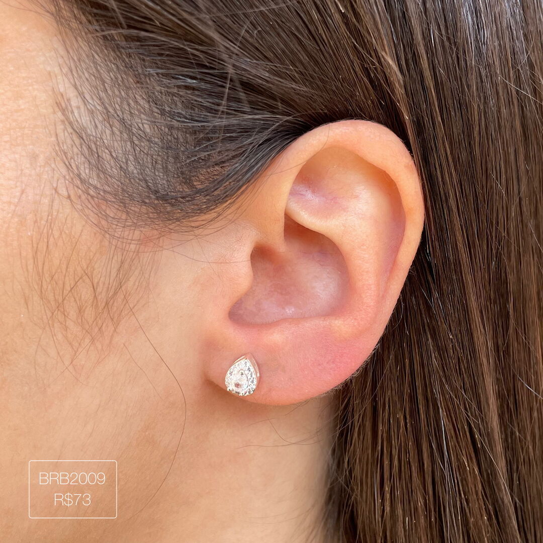 Brinco Gota Cristal Cravejada em Volta Prateada